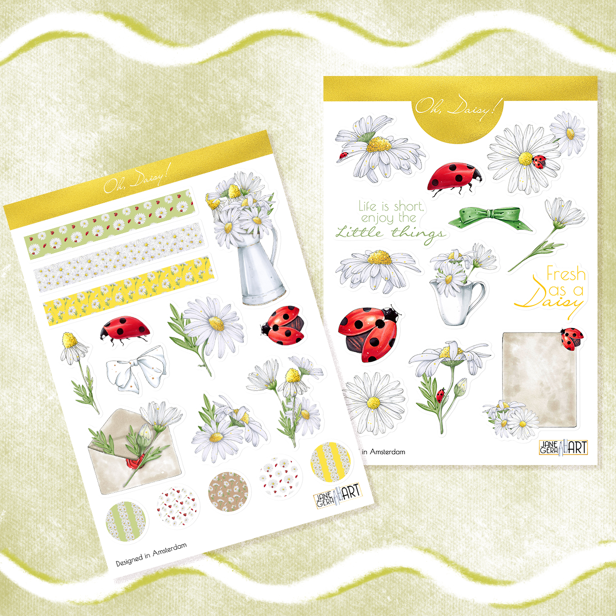 Daisy flower bujo stickers set