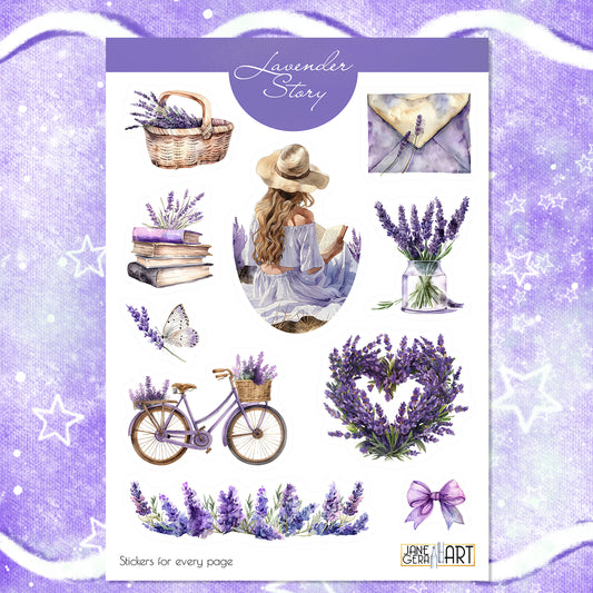 Lavender Story planner stickers, floral stricker set, lavender bujo stickers