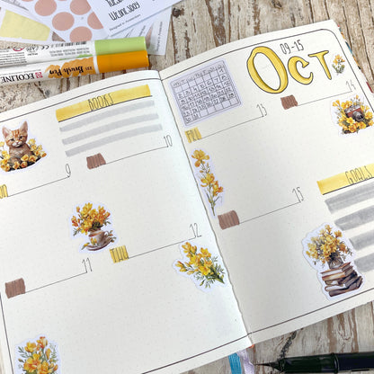 Yellow Freesia bujo stickers Fall flowers planner stickers