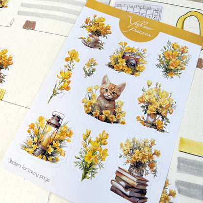 Yellow Freesia bujo stickers Fall flowers planner stickers
